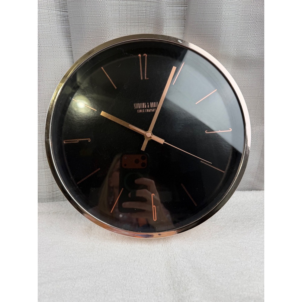 Sterling & Noble Wall Clock Black Rose Gold Minimalist round quartz 11.5 inch
